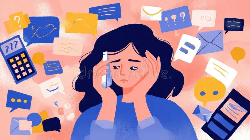 young-adult-overwhelmed-constant-phone-notifications-social-media-pressure-young-adult-overwhelmed-constant-phone-401050536 Sự lo âu và bồn chồn là những biểu hiện điển hình của người mắc hội chứng FOMO